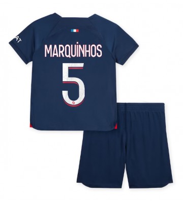 Paris Saint-Germain Marquinhos #5 Koszulka Podstawowych Dziecięca 2023-24 Krótki Rękaw (+ Krótkie spodenki)